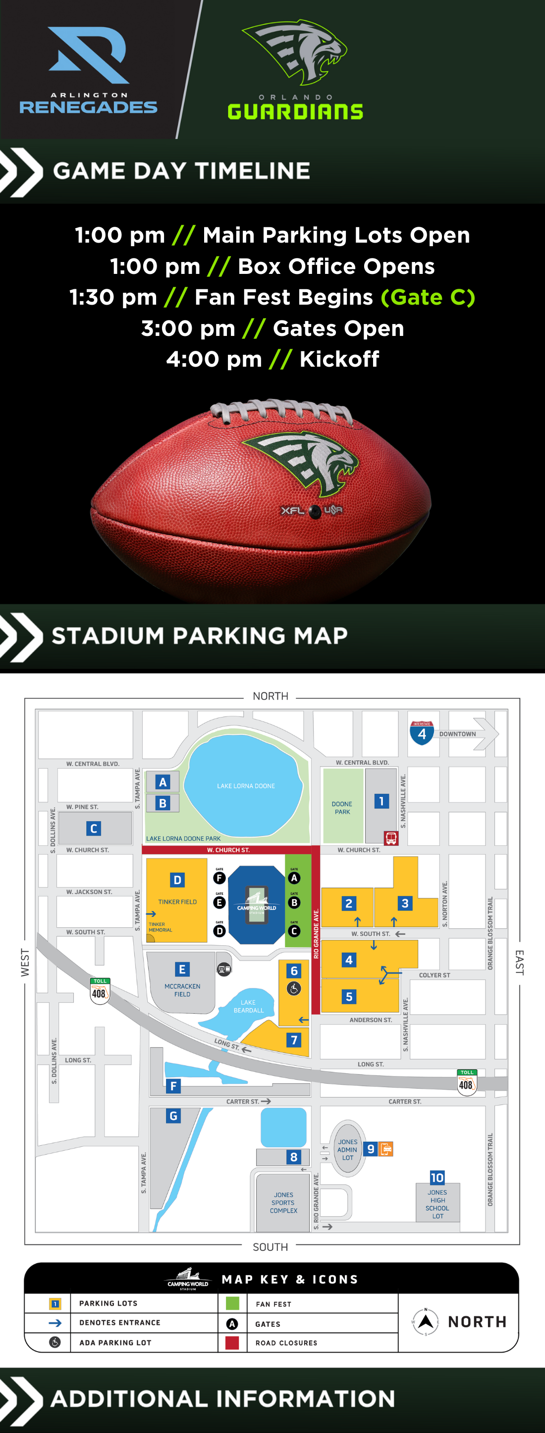 400 pm  Main Parking Lots Open 400 pm  Box Office Opens 430 pm  Fan Fest Begins (Gate C) 600 pm  Gates Open 700 pm  Kickoff Visit our A–Z Guide for more information about our stadium policies. (3).png